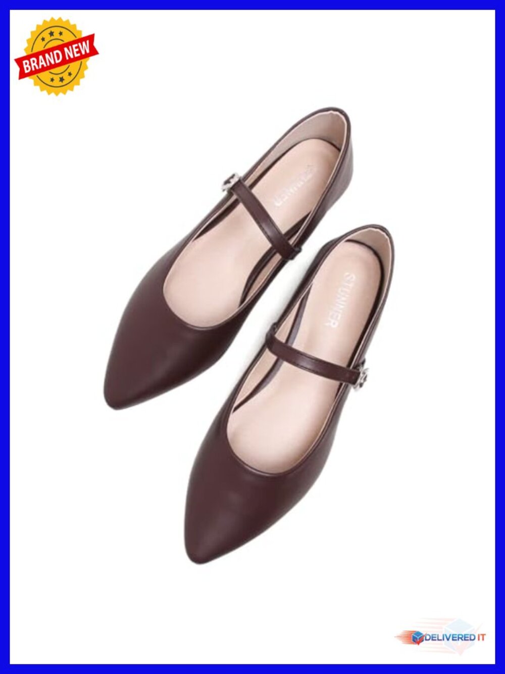 Women's Pointed Toe Mary Jane Flats with Adjustable Ankle Buckle - Classic - Picture 1 of 6